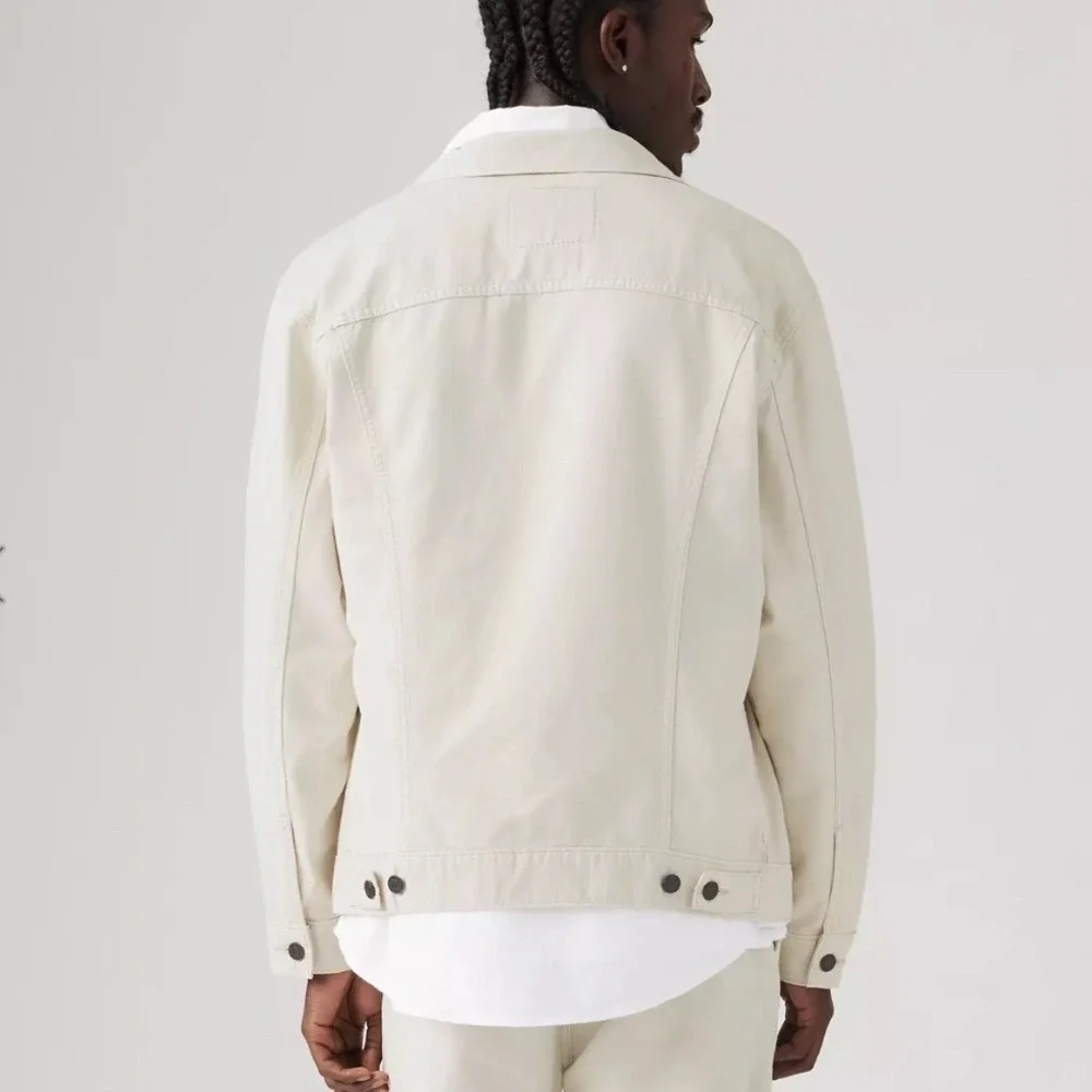 Levis Mens Trucker Jacket Cream Off White Denim Button Up Coat Size Medium - Picture 3 of 16